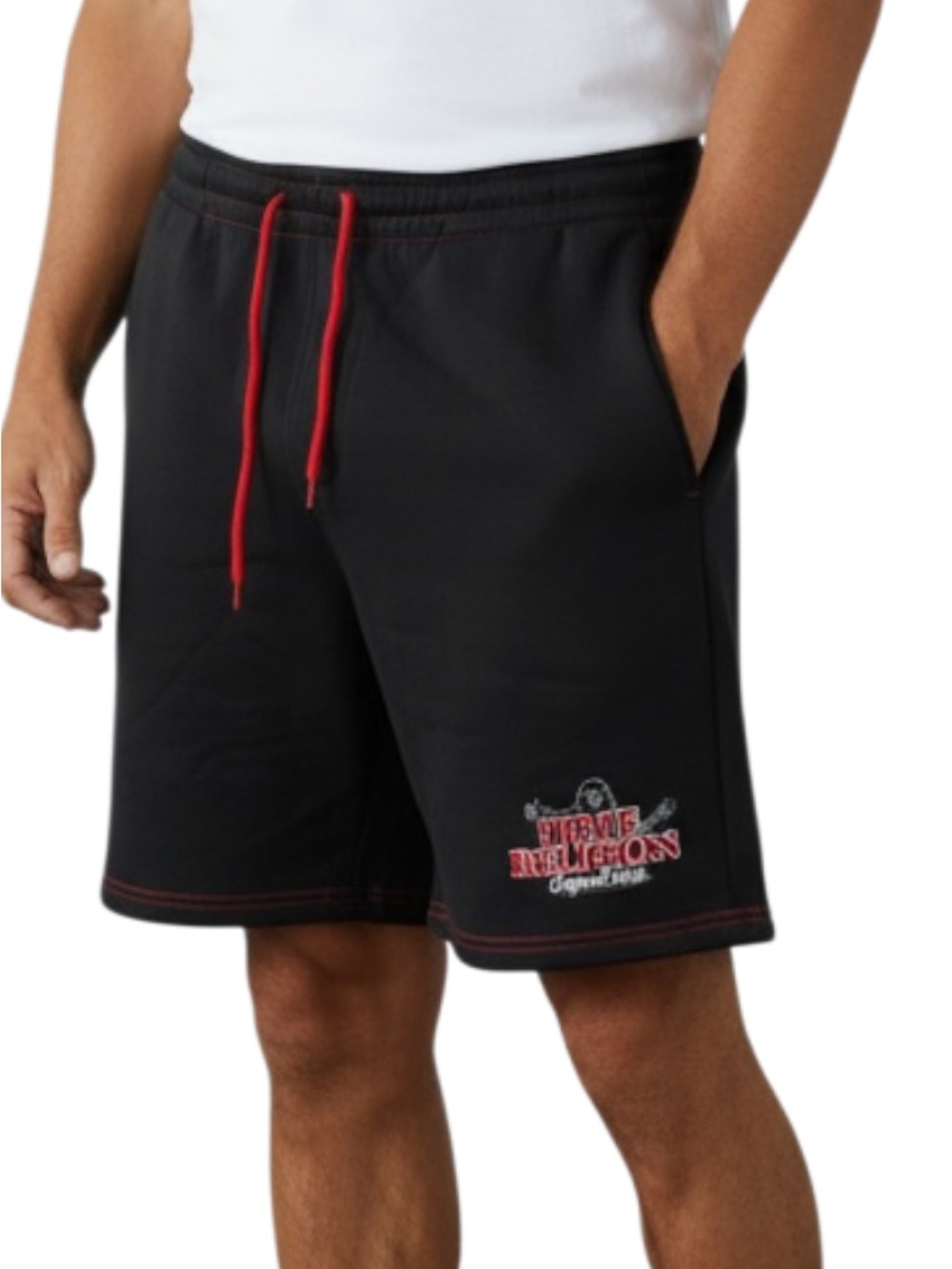 True Religion Black Athletic Shorts with Red Drawstring